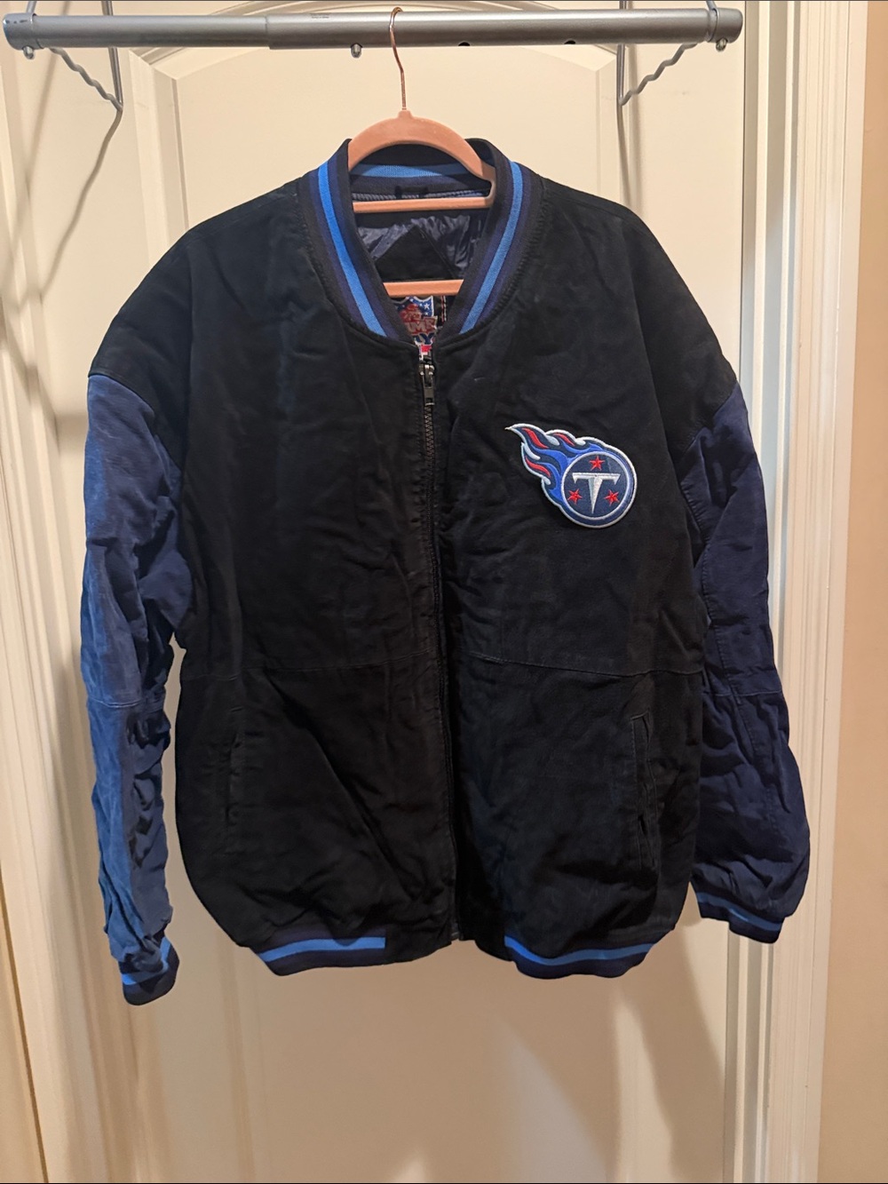 NFL Black and Navy Tennessee Titans Varsity Bomber Jacket